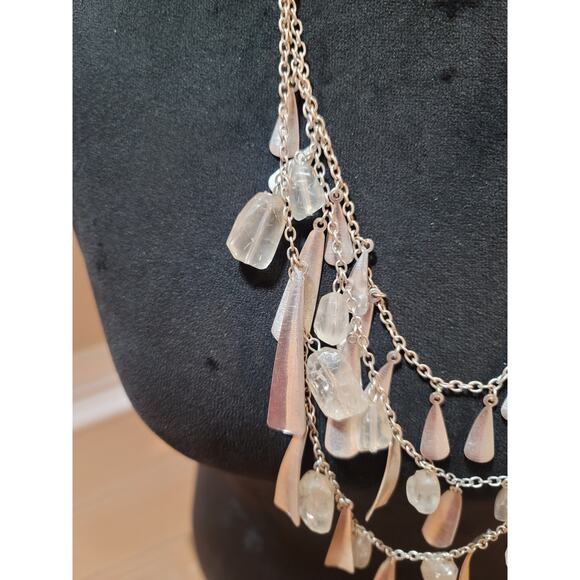 Women's Layered Silver Chain Necklace With Clear Crystal Drops And Lobster Clasp - Picture 5 of 6